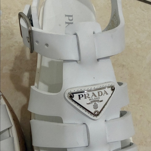 Prada white rubber cork wedge ankle size 38 - Picture 7 of 8